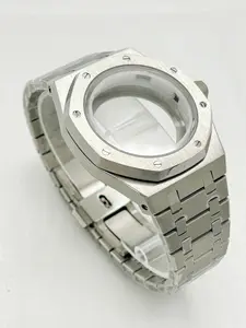 41mm Silver Watch Case with Steel Strap Clasp Suitable for AP Royal Oak Watch Parts Compatible fits Seiko NH35 NH36 NH70 Watch Movements Hands Dials
