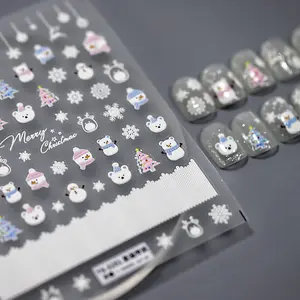 White Christmas Nail Art Stickers, Snowman, Christmas Tree, Snowflake Nail Sticker (385)