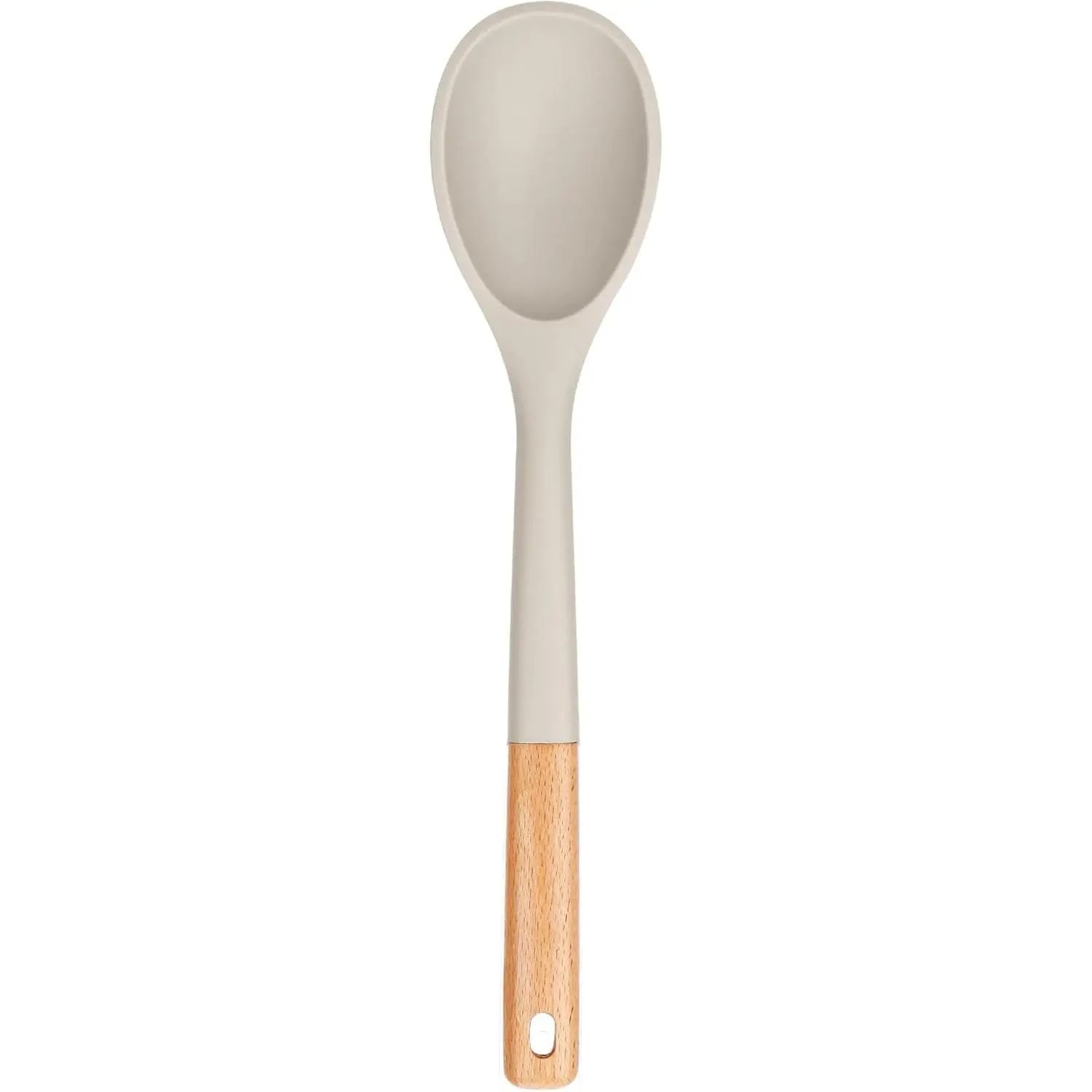 Large  Cooking Spoons, Nonstick Solid Wooden Handle Spoon, Heat Resistan  Kitchen Spoons for Cooking, Serving, Basting, Mixing, 13.2inch (Khaki)