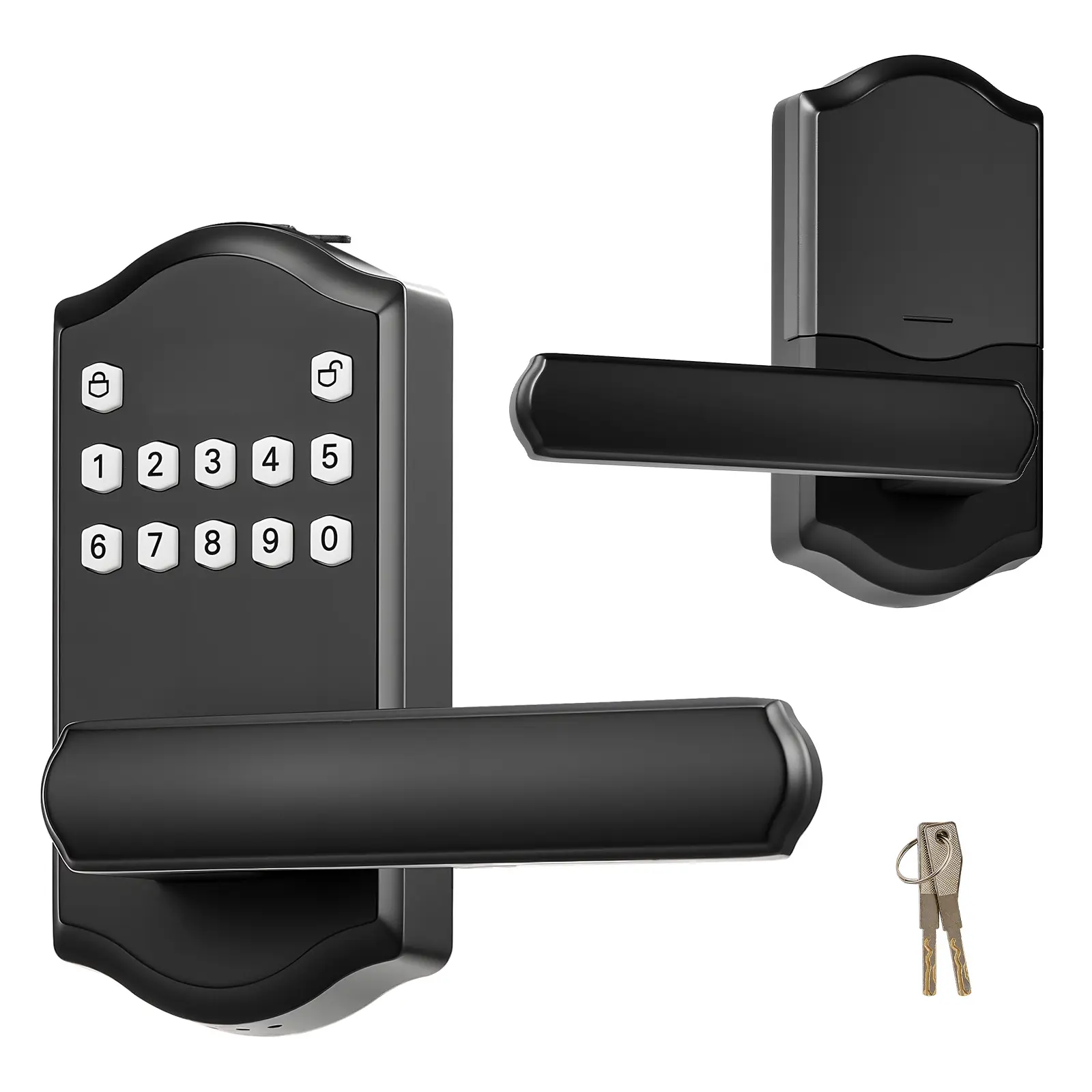 Matte Black Keyless Entry Door Lock with Keypad Handle, Electronic Lever, Customizable User Codes, Keyed Entry, Auto Locking, Anti-Peeking Password, Backlit Keypad, for Home, Home Users