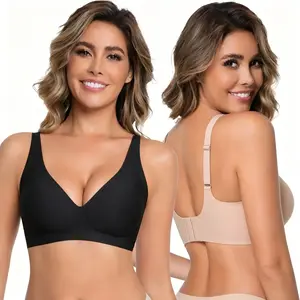 VIISHOW  Women's Deep V Wireless Push-Up Bralette, No Underwire, Seamless Plunge Design, Spandex-Nylon Blend, Smooth T-Shirt Compatible, Strap-Adjustable, Comfortable Full Coverage Support SummerVibes