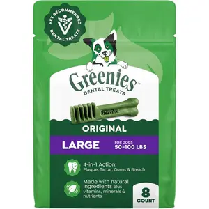 Natural Dental Dog Chews for Large Dogs – Original Flavor Oral Care Treats for Plaque & Tartar Support (8 Count, 12 oz)