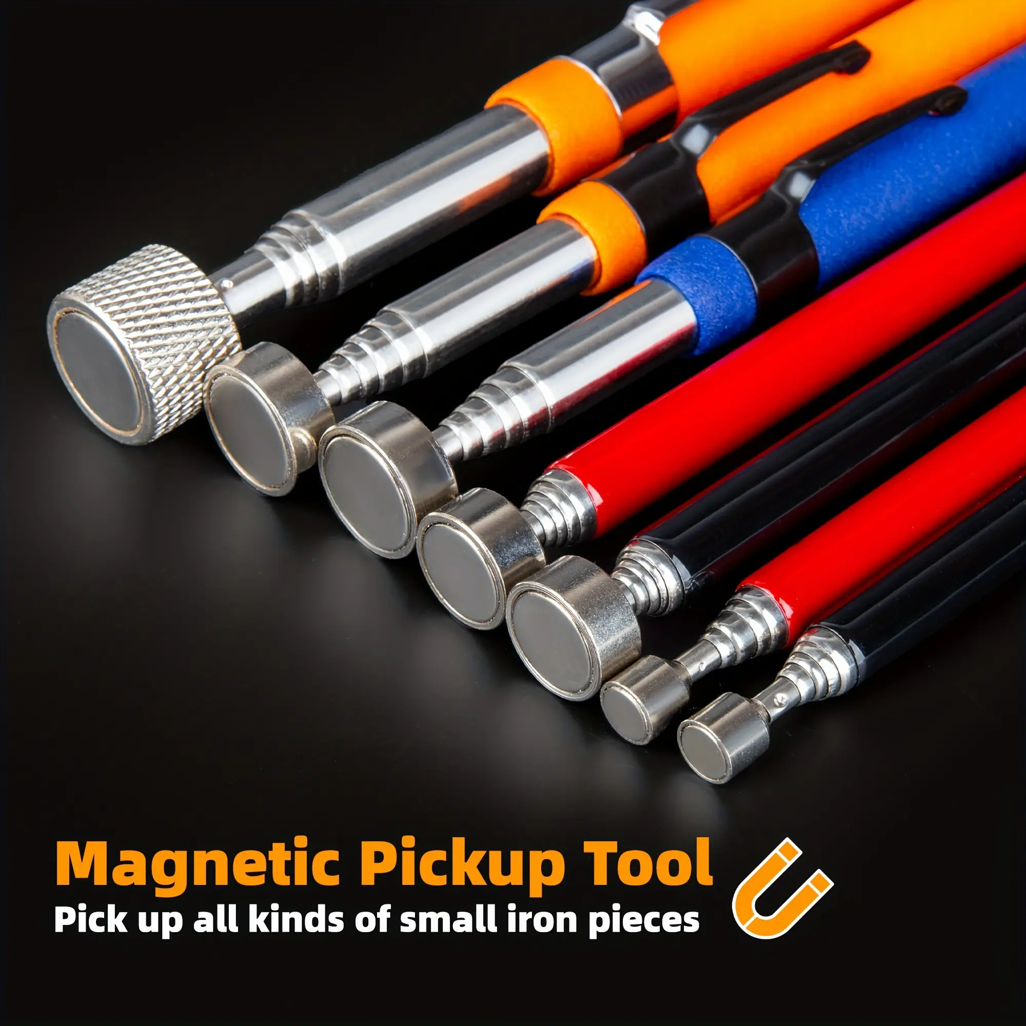 4pcs Orange Magnet Pickup Tool - Extendable Telescopic Design with Versatile Magnetic Strength for Conveniently Picking Up Small Pieces - Ideal for Everyday Use
