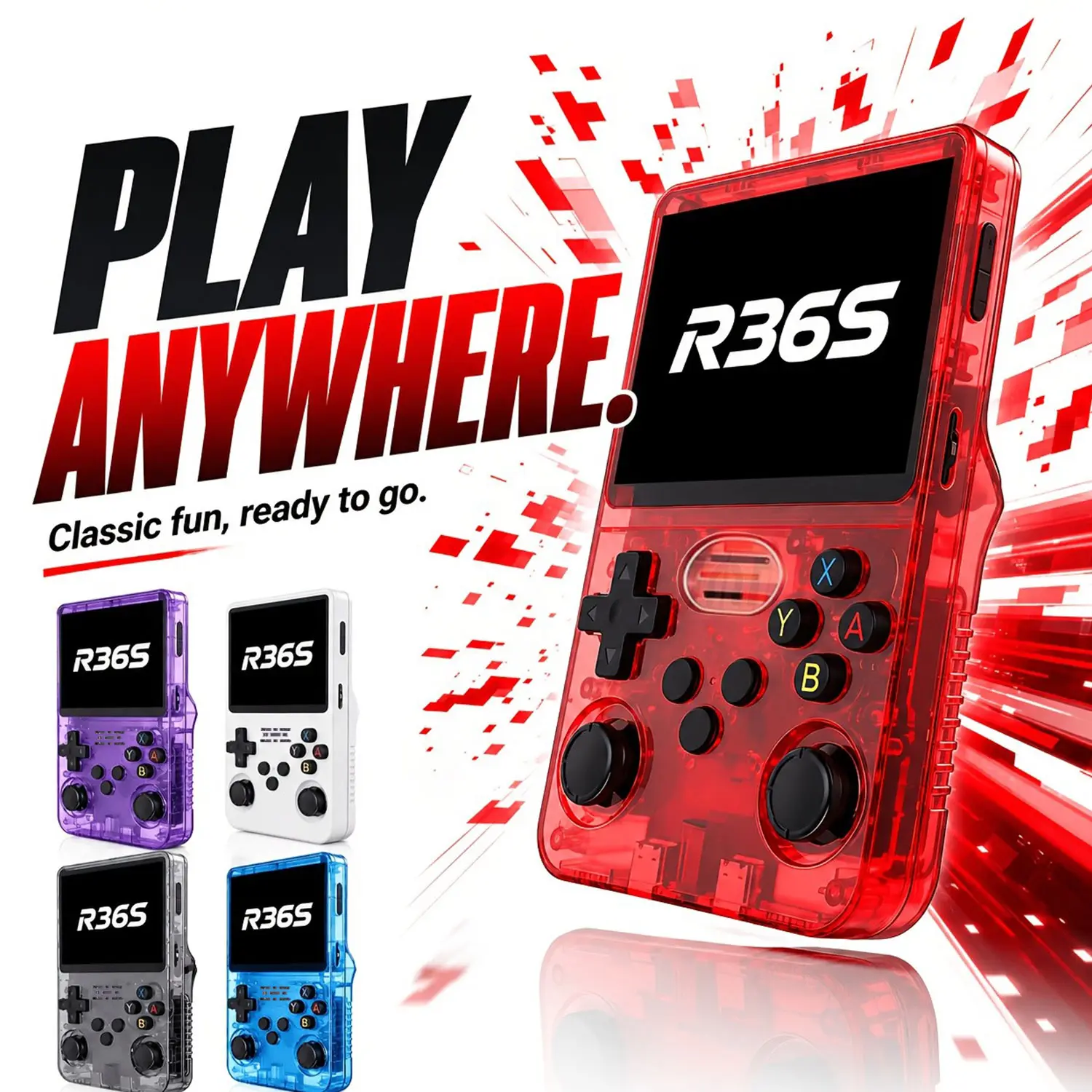 WUDS R36S Retro Video Handheld Game Console with HD 3.5-inch IPS Screen, 3000mAh Battery, 32G+64G TF Card