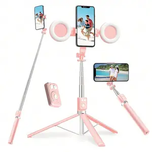 6-in-1 Selfie Stick with Fill Light, 67" Smartphone Tripod for TK YT, Wireless Remote - Cellphone Page Turner, Bluetooth Camera Video Recording, Music Control, Mobile Accessories for iOS & Android