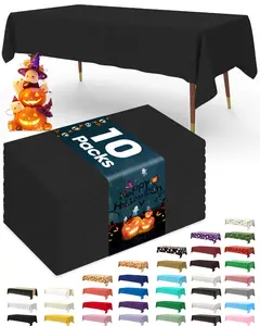 Pureegg Plastic Table Cloth Disposable 10 Pack 54 x 108 Inch Rectangle Leakproof Sturdy Black for Halloween Party Decorations Summerween Events