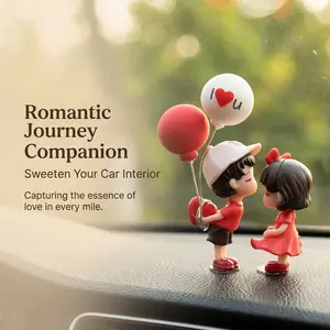 2PCS Cute Couple Car Dashboard Ornament – Romantic Balloon Love Figurines, Creative Car Interior Decoration for Couples