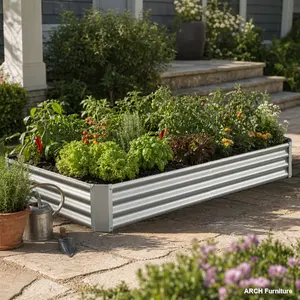 ARCH Anti-Rust Metal Raised Garden Bed Kit - 7.6x3.7x0.98ft Large Open Base Raised Garden Beds for Flower Planters, Vegetables, Silver,summervibes