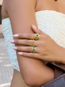 This Lady s Ring Set Can Be Stacked With Malachite Featuring Multiple Layers Of Hollowed Out Openings Adjustable Stainless Steel 18k Gold Plating Water Resistance Allergy Resistance And Retro Quality For Banquet Jewelry