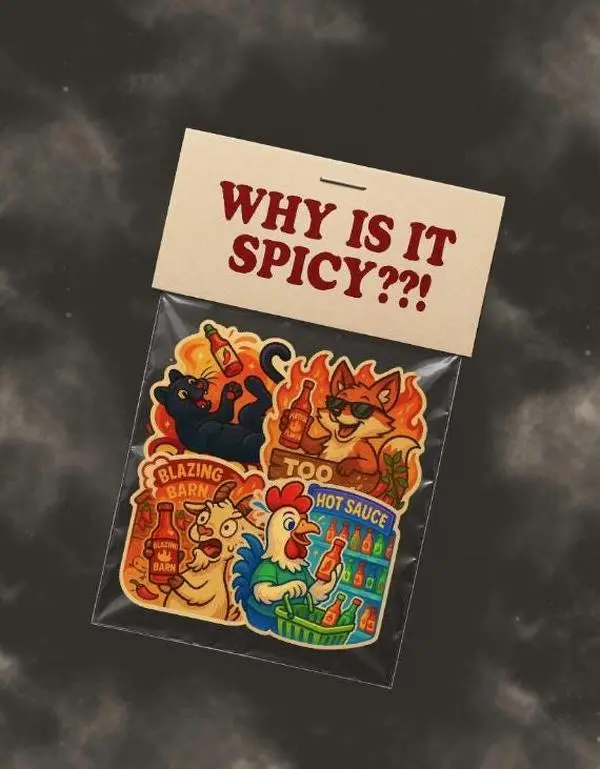 Rooster Hot Sauce Sticker – Spicy Food Lover Gift – Cartoon Chicken Grocery Shopping – Funny Hot Sauce Vinyl Decal