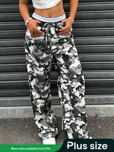 Women's Vintage Street Style Camo Star Wide Leg Pants, Fall Winter High Waist Straight Leg Long Trousers, Casual Fashion for Daily Wear