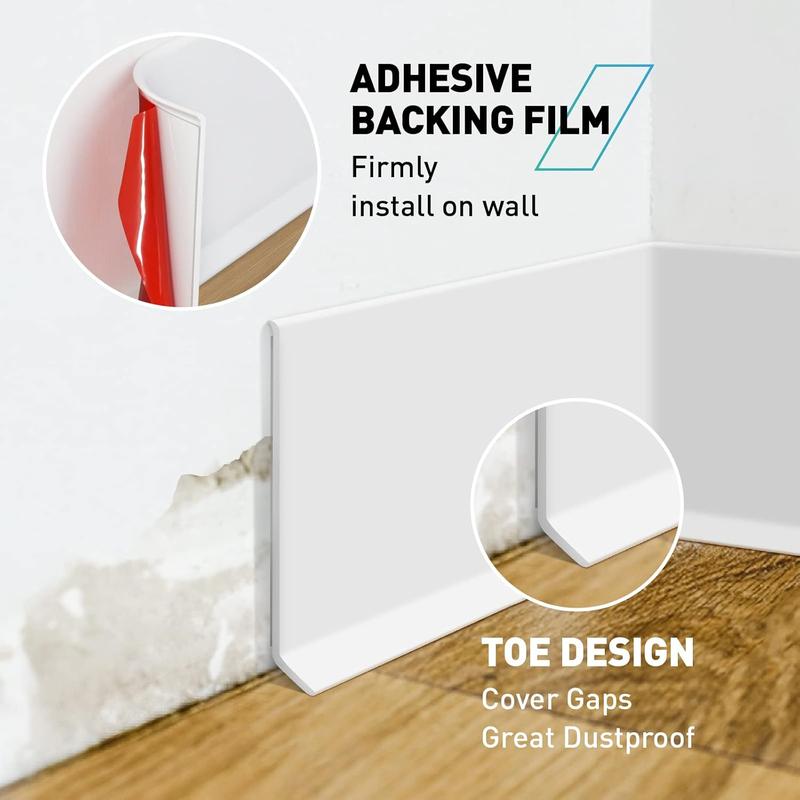 Baseboard Trim,4 Inch(W) x 20 (L) Flexible Baseboard Molding Trim,Self Adhesive Vinyl Baseboard Cove Base, Peel and Stick Wall Base Boards with 1 count Utility ,White