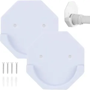 Shower Rod Holders Adhesive Tension Curtain Brackets Stick on Pole End Caps Screw in Bar Hanging Supports for Wall Mounted in Bathroom Closet, U Shaped White Cups Plates Rod Protectors