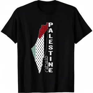 Men's Cotton Short-Sleeve Palestine Graphic-Print T-Shirt, Round Neck Casual Menswear, Fashion Streetwear & Beach Top (Suitable for Women), Shortsleeve, Tshirt