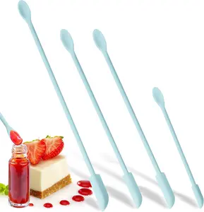 Light Blue Mini Spatula Silicone Spatula Set of 4, Makeup Spatula Tiny Spatulas Rubber Spatula Thin Jar Spatula Food Scraper for Kitchen Us