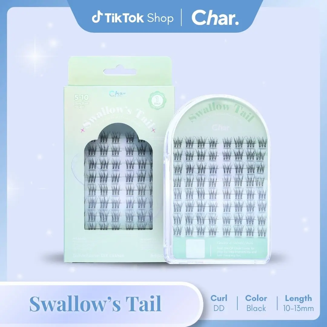 Swallow's Tail Lashes - Pre Glue 5 to 10 Days Wear, Textured Fluttery Layered , C  Curl 11-13mm Band-Free Sweatproof Waterproof, Eyelash