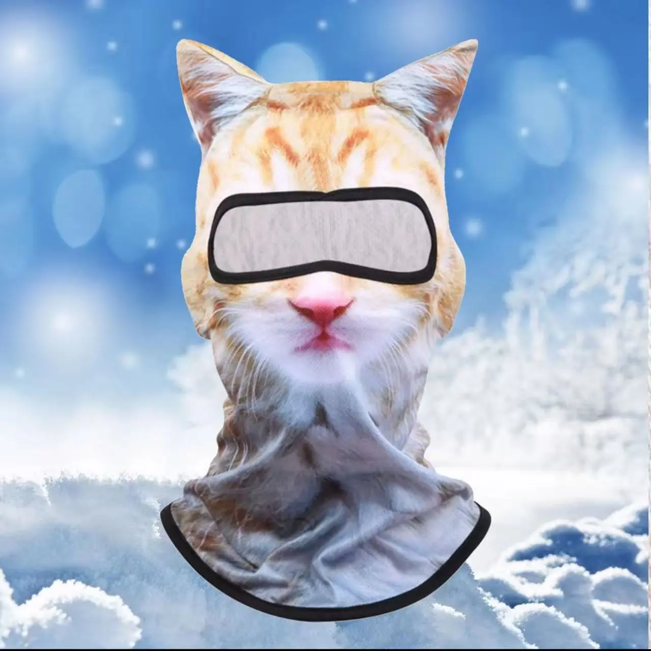 Three-Piece Set of Animal Headgear Masks for All Seasons Outdoor Sports UV Protection 3D Digital Printed Ski Masks Breathable Rayon Fabric with Ear Loops
