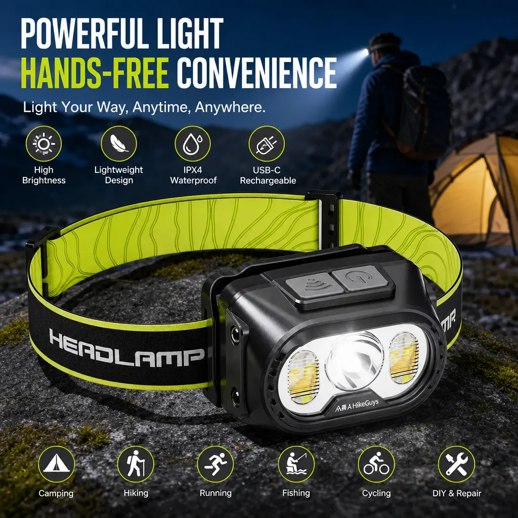 Rechargeable Hands-Free Headlamp with Induction Control, Lightweight Outdoor Sports & Running Lighting Gear