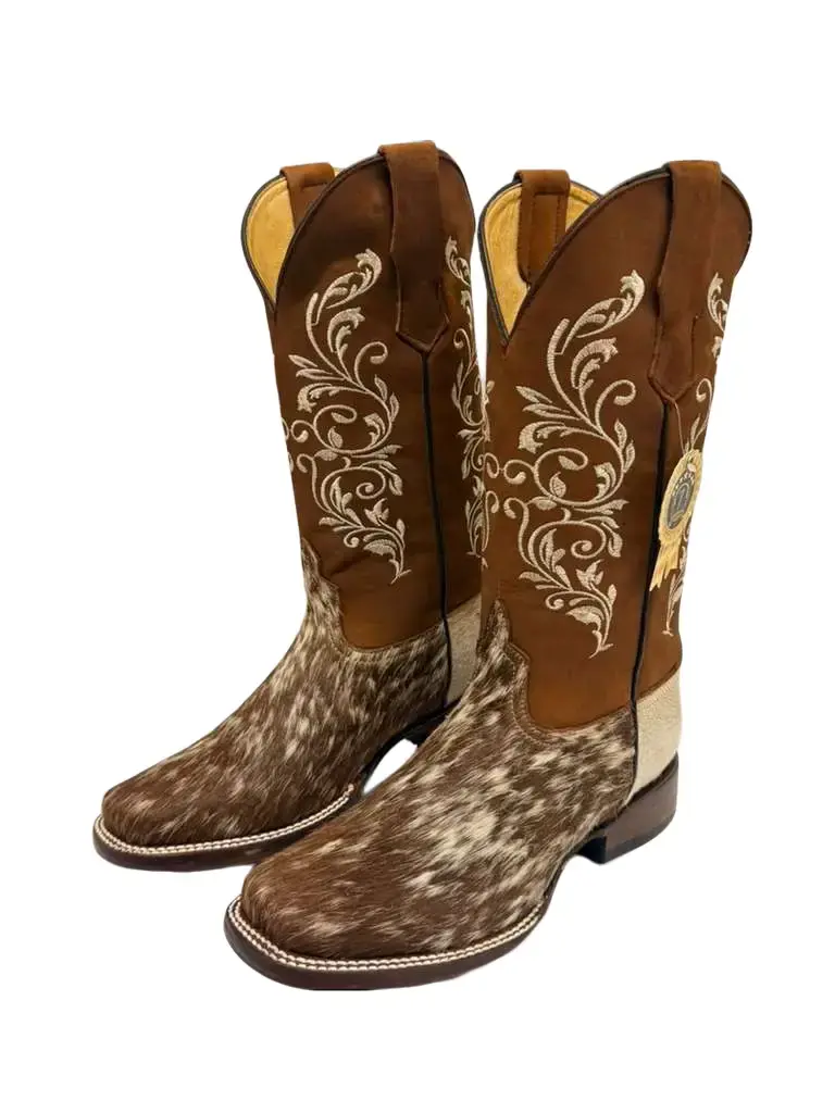 Women's Genuine Cowhide Hair Square Toe Western Boot - 7 GENERACIONES, Women's Fashion Shoe