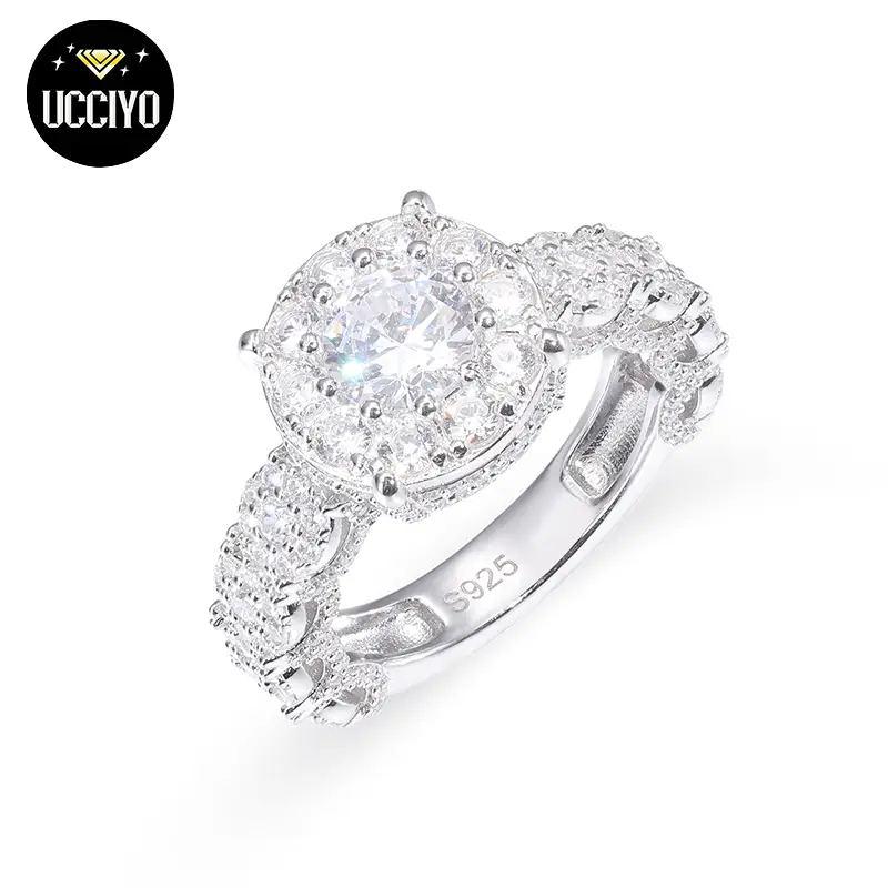 【#R316】UCCIYO S925 Silver Synthetic Moissanite Women Wedding Ring Round Cut D Color VVS Synthetic Moissanite Engagement Ring Shining Jewelry