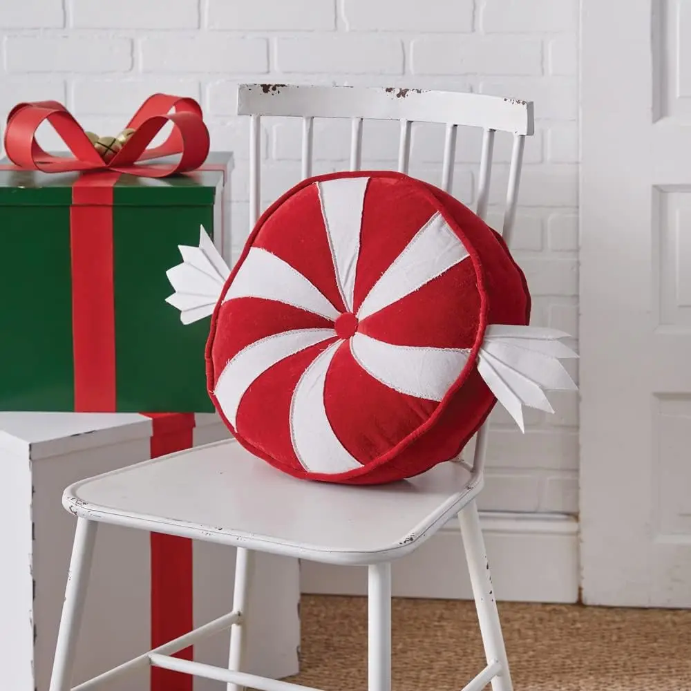 CTW Home Collection Polyester Christmas Peppermint Decorative Throw Pillow, 23-inch Width, Holiday Season Decoration