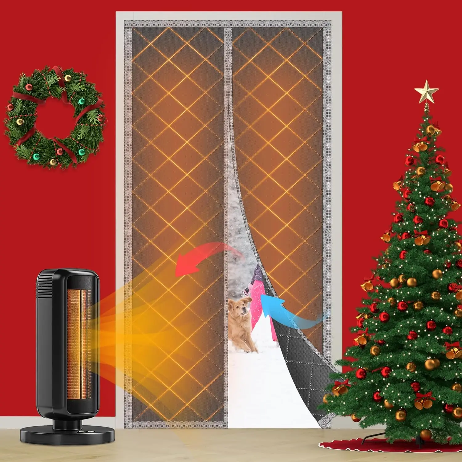 Thermal Insulated Door Curtain, Fits Door Size 48" x 80", Thicken Oxford Material Door Screen Indoor/Outdoor Door Cover Weatherproof, Windproof, Soundproof, Protect