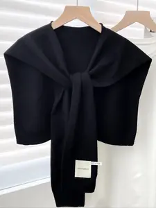 Women's Elegant Solid Color Knit Shawl, Soft Material, Fashionable Design, Suitable for All Seasons, Daily Wear Accessory, Knitted Scarf