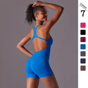 2026 New Seamless Racerback Backless Yoga Jumpsuit Breathable One-Piece Workout Bodysuit for Gym Fitness 4-Way Stretch Moisture-Wicking Quick-Dry High-Waist Tummy Control