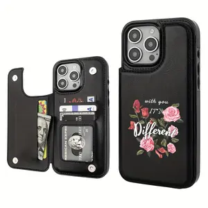 Floral Rose Quote Wallet Card Holder Phone Case for iPhone 17/16/15/14/13/12 Pro/Plus/Pro Max/Air PU Leather Protection with Card Slots & Cash Storage