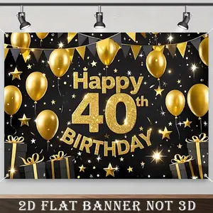 2D Flat Banner, 1pc 40th Birthday Balloon Garland Set with Golden & Black Foil Balloons, Champagne Bottle Decorations, Number 40 Banner & Large Backdrop -Ready Party Supplies for 40 Year /, Milestone Celebration Decor