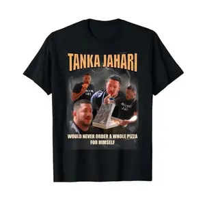 🍕[100% Cotton]Tanka Jaharis Never Orders Whole Pizza for Himself Meme Cotton T-Shirt for Men, Funny Graphic Tee, Trendy Casual Shirt, Hilarious Internet Meme Shirt, Perfect Gift for Meme Lovers, Comfortable & Lightweight, Casual Wear for Pizza Lovers