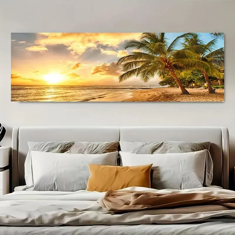 12x16in Unframed Ocean Landscape Canvas Print - Modern Artistic Palm Tree Sunset Wall Art, Home Decor for Living Room, Decorative Inspirational Piece