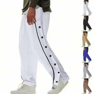 Men's Mid-Waist Heavyweight Polyester Blend Micro-Elastic Straight Fabric Full-Length Hip-Hop Pants - Menswear Sports Trousers with Side Pulls, Breasted Design, Tie Accent for High Street Casual Wear