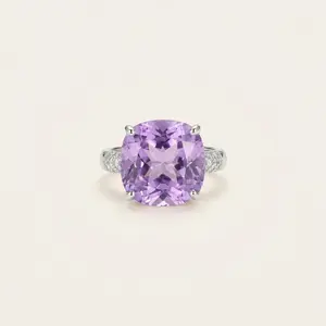 Classic Cushion Cut Purple Centerpiece Ring - Shimmering Accent Band Adjustable Fashion Accessory