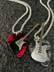 Hiphop Rock Style Electric Guitar Sweater Chain Punk Vintage Stainless Steel Music Guitar Pick Pendant Necklace