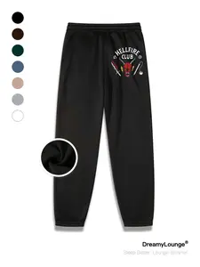 Stranger Things Hellfire Club Casual Sportswear, Loose Fit Warm Fleece Pants Sports Bottoms for Gym Running, Plain Color Fall & Winter Clothing