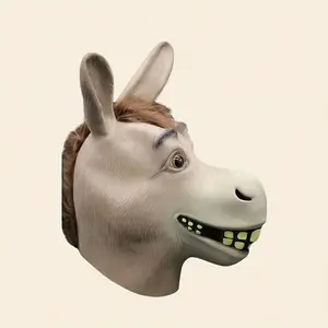 Funny Donkey Head Latex Mask for Halloween Costume Party Props Unique Joking Performance Dress Up Animal Face Mask