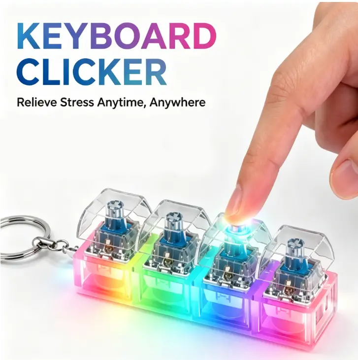 LED Keyboard Fidget Clicker Keychain, Portable Keyboard Click Fidget Toy, Stress Relief Sensory Toy for Anxiety Relief, Mini Button Keychain Toy for Adults Teens Gifts