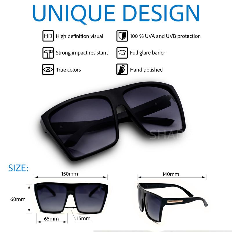 Lauren Brand XXL Oversized Women Sunglasses Flat Top Square Shadz Gafas ROSE Modern Aviator Style Polarized Lenses UV Protection