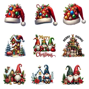 9pcs Christmas Iron-On Transfers, Santa Hat & Elderly Print Heat Transfer Stickers, DIY Clothing, Suitable for T-Shirts, Canvas Bags, Pillows
