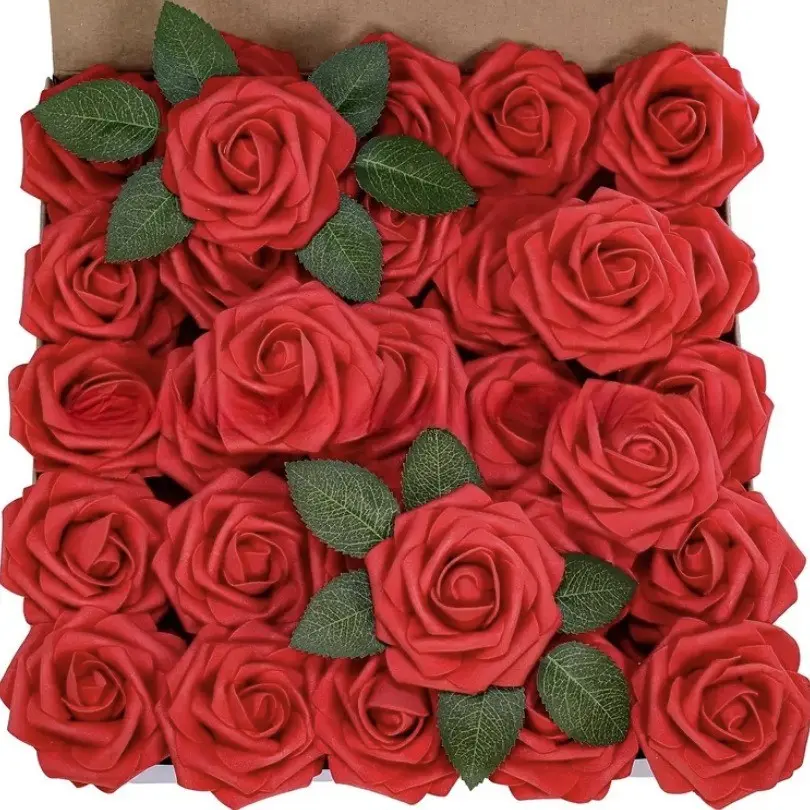 Artificial Roses Bulk | 25 or 30 Pcs Fake Silk Decorative Roses Flowers | Realistic Long Stem Rose Flower Design for Wedding DIY Centerpieces | Valentine’s Home Decor | Artificial Flower Decorations
