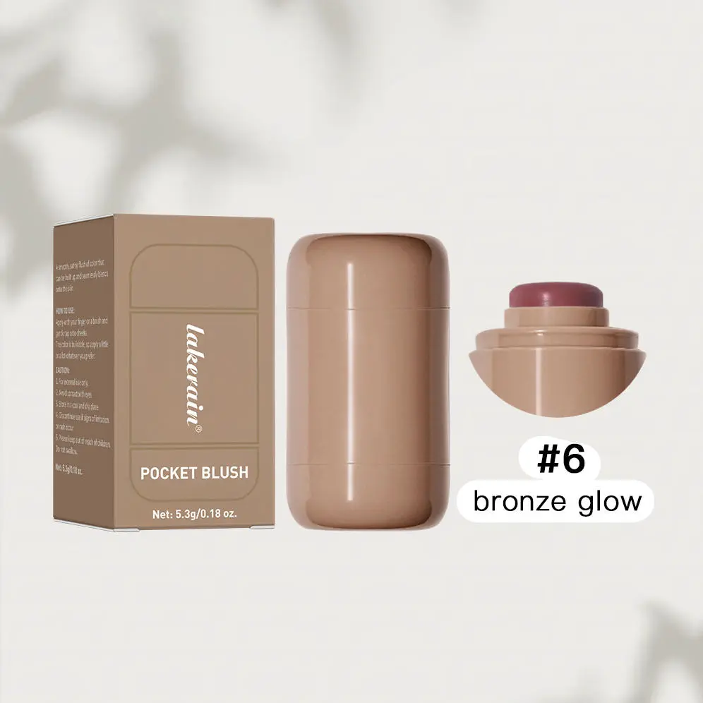 Hydrating Creamy Silk Pocket Blush Glow Stick #6 Bronze-Dark Gold - Blendable Creamy Cheek Multistick, Long-Wear Waterproof Smudge-Proof Cosmetic with Aesthetic Radiant Soft Glam Glow for Adults, Gold Blush