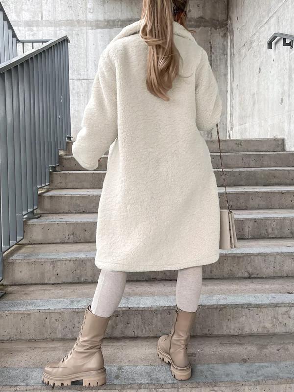 Women's Faux Fur Long Sleeve Lapel Coat, Plush Lined Overcoat, Casual Fashion Outerwear for Fall & Winter, Ladies' Warm Jacket