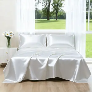 Luxury Satin Sheet 4-Piece Set, includes 1 flat sheet + 1 fitted sheet + 2 pillowcases, no inserts. Soft, silky, smooth and breathable bedding, fade-resistant and wrinkle-resistant. Ideal gift for Mother's Day