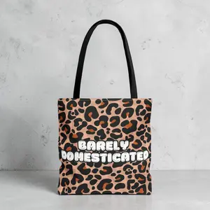 Barely Domesticated Leopard Tote Bag | Cute Cheetah Print Aesthetic Tote | Funny Trendy Everyday Bag