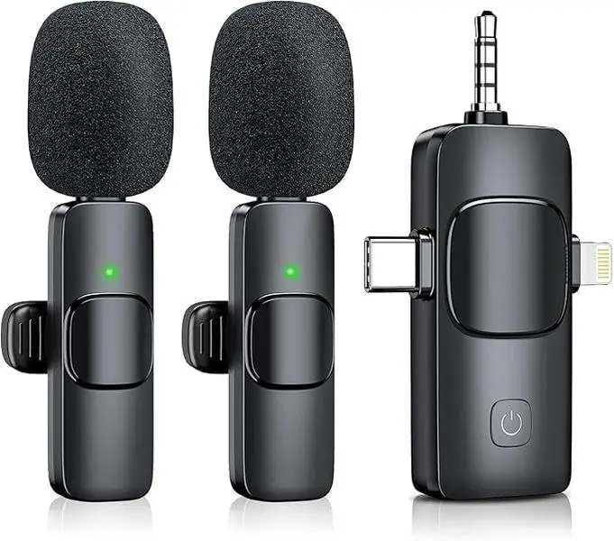Wireless Lavalier Microphone for iPhone & Android & iPad & Camera - 2 Pack 3 in 1 Mini Microphones with Noise Reduction Lapel Mic for ​​Live Stream Content Creators Podcast
