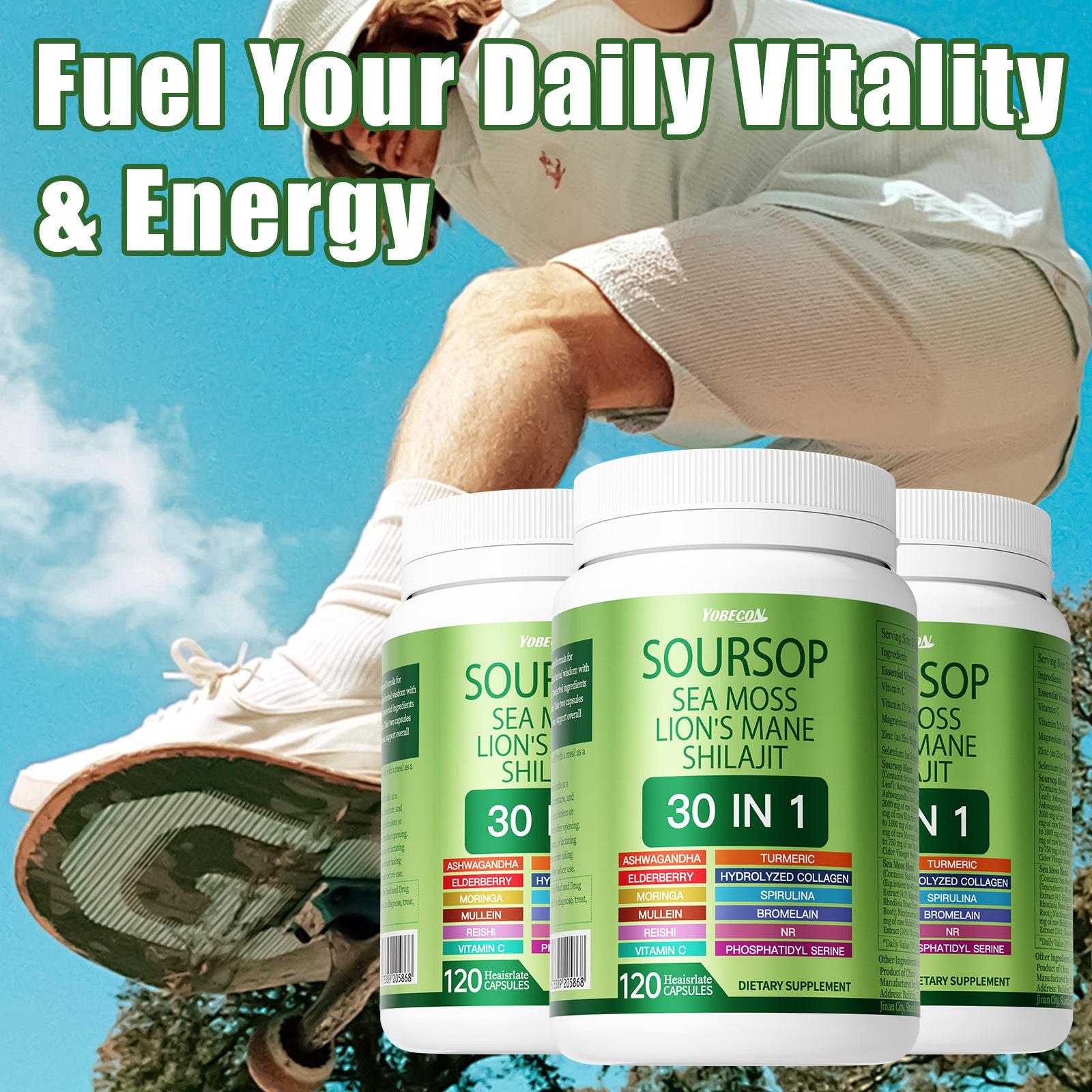 30-in-1 Betel Tree Capsules - Contains Lycanthropis, Sambucus, Stone Resin, Seaweed, and Lion's Mane.Contains 120 capsules, designed to promote skin and gut health and provide antioxidant support