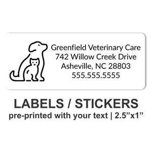 Return Address Labels for Animal Hospital, Veterinary Vet Clinic, Dog Cat Shelter Rescue, Custom Personalized White Business Stickers