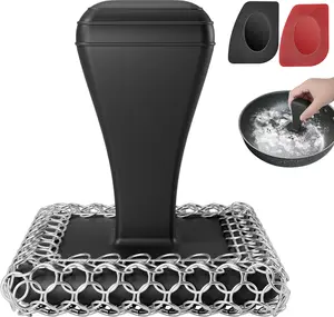 316L Chainmail Scrubber Cast Iron Scrubber & Cleaner Scraper Kit Stainless Steel Upgraded Handle for Cast Iron Pans, Dish Scrub Brush Scouring Pad