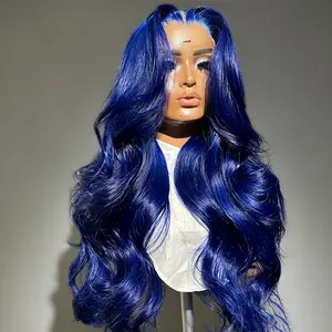 HD 13x6 Navy Blue Glueless Lace Front Wig Body Wave Dark Blue Colored Human Hair Wigs For Women Pre Plucked Transparent Lace Frontal 100% Vietnamese Human Hair Wigs 180 Density